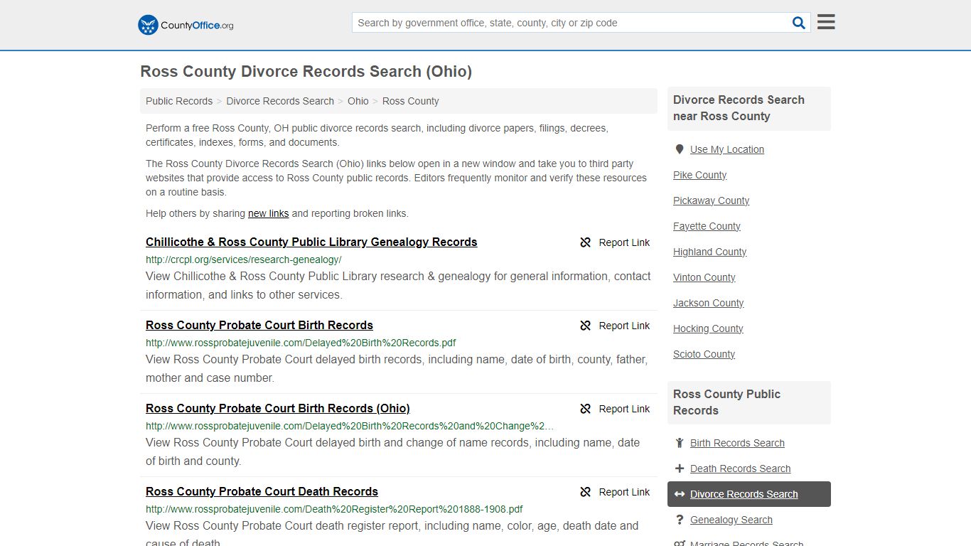 Divorce Records Search - Ross County, OH (Divorce Certificates & Decrees)