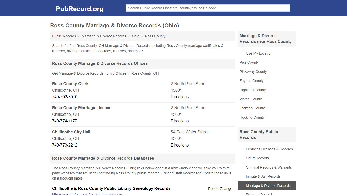 Ross County Marriage & Divorce Records (Ohio) - PubRecord.org